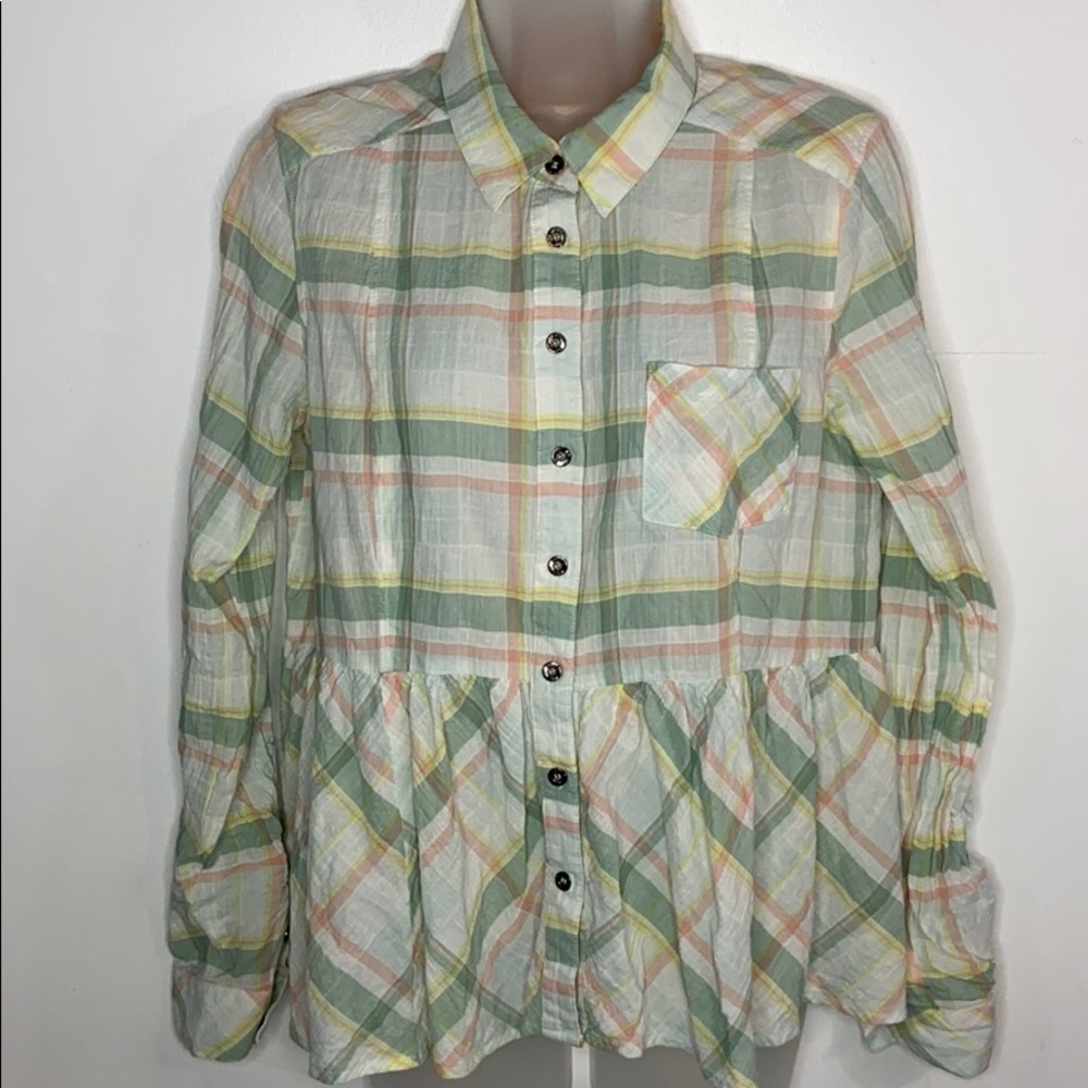 3/$30 Free People Plaid Button Down Shirt, Peplum